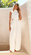 Summer Holiday Solid Color Halter Pocket Lace up One Piece Wide Leg Pants