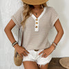 🌸 Women's Summer V-Neck Short Sleeve Knitted Patchwork Button Pullover Top by FitiqueFit