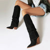 Vintage Pointed-Toe Chunky Heel High Tube Boots — Statement Heels by FitiqueFit