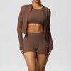 Sports Casual Yoga Clothes Nude Feel Long Sleeve Zipper Jacket Sports Shorts Fitness Clothes Three Piece Set for Women