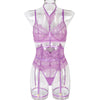 Sexy Three Piece Summer Lace Eyelash Lace Stitching with Halter Foot Ring