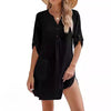 V-neck Buttons Side Slit Hem Dress Women