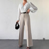 High Waist Slimming Straight Casual Trousers Side Pocket French Office Business Trousers