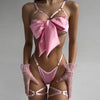 Lingerie Sexy Lingerie Exquisite Bow Hollow Out Cutout Sexy Three Piece Set With Steel Ring