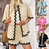 Casual Solid Color Lace Shirt Shorts Suit