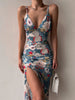 Women's Printed Backless Slit Sling Dress by FitiqueFit