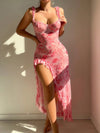 Fall Women Strap Floral Split Dress Sexy Lingerie