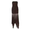 Women Clothing Spring Sexy Tube Top off Neck Mesh Stitching Dress