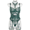Sexy Three Piece Summer Lace Eyelash Lace Stitching with Halter Foot Ring