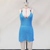 Women Spring Clothing Knitted Hollow Out Cutout Sexy V neck Halter Backless Lace up Beach Dress Women