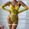 Sexy Underwear Mesh Strap Splicing Tape Gloves Sleeveless Jumpsuit Suit