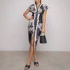 Summer Women Clothing Floral Print Slit Sexy Low Cut V neck Hip Dress