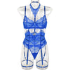 Sexy Three Piece Summer Lace Eyelash Lace Stitching with Halter Foot Ring