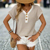 🌸 Women's Summer V-Neck Short Sleeve Knitted Patchwork Button Pullover Top by FitiqueFit