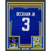 Framed Autographed/Signed Odell Beckham Jr. 35x39 OBJ Los Angeles LA Blue Football Jersey Beckett BAS COA