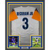 Framed Autographed/Signed Odell Beckham Jr. 35x39 OBJ Los Angeles LA White Football Jersey Beckett BAS COA