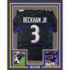 Framed Autographed/Signed Odell Beckham Jr. 35x39 Baltimore Black Football Jersey Beckett BAS COA