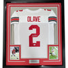 Framed Autographed/Signed Chris Olave 35x39 Ohio State White College Football Jersey JSA COA