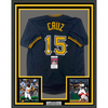 Framed Autographed/Signed Oneil Cruz 35x39 Pittsburgh Black Baseball Jersey JSA COA