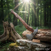 Hand-Forged Damascus Viking Axe – Carved Hardwood Handle | Bushcraft, Camping & Display Collectible by JW SteelCrafts