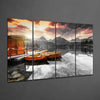 Sunset and Boats 4 Pieces Mega Glass Wall Art (59"x36") by Insigneart USA
