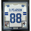 Framed Autographed/Signed Drew Pearson 35x39 Dallas White Football Jersey JSA COA