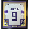 Framed Autographed/Signed Michael Penix Jr. 35x39 Washington Huskies White College Football Jersey Beckett BAS COA