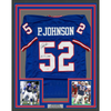 Framed Autographed/Signed Pepper Johnson 2x SB Champ 35x39 New York Blue Football Jersey Beckett BAS COA by Hall of Fame Sports Memorabilia