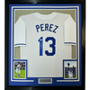 Framed Autographed/Signed Salvador Perez 35x39 Kansas City White Baseball Jersey Beckett BAS COA