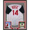 Framed Autographed/Signed Pete Rose 35x39 Cincinnati Pinstripe Baseball Jersey Athlete Hologram COA Holo