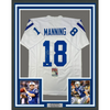 Framed Autographed/Signed Peyton Manning 35x39 Indianapolis White Football Jersey JSA COA