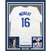 Framed Autographed/Signed Rick Monday 35x39 Los Angeles LA White Baseball Jersey Beckett BAS COA
