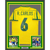 Framed Autographed/Signed Roberto Carlos 35x39 Brazil Yellow Soccer Jersey Beckett BAS COA