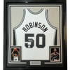 Framed Autographed/Signed David Robinson 35x39 San Antonio Spurs White Mitchell & Ness HWC Basketball Jersey Beckett BAS COA