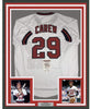 Framed Autographed/Signed Rod Carew 35x39 California White Baseball Jersey JSA COA