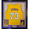Framed Autographed/Signed Dennis Rodman 35x39 Los Angeles LA Yellow Basketball Jersey PSA/DNA COA
