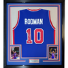 Framed Autographed/Signed Dennis Rodman 35x39 Detroit Blue Basketball Jersey Beckett BAS COA