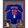 Framed Autographed/Signed Ron Darling 35x39 New York Blue Baseball Jersey JSA COA