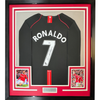 Framed Autographed/Signed Cristiano Ronaldo 35x39 Manchester United Black Soccer Jersey Beckett BAS COA