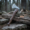 Hand-Forged Damascus Viking Axe – Carved Hardwood Handle | Bushcraft, Camping & Display Collectible by JW SteelCrafts