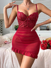 Ellolace Lace Lingerie Dress Irregular Ruffles Lace Ultra Sexy Fancy Valentine's Day See Through Sexy Adult Female Night Dress