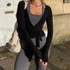 Ladies Yoga Workout Blouses Cross Wrap Tie Crop Tops Fashion Long Sleeve Deep V Neck Solid Color Slim Fit T-Shirts