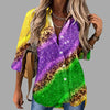 🎭 Mardi Gras Women's V-Neck Long Sleeve Carnival Print Shirt by FitiqueFit
