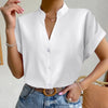 🧡 Summer Women's Satin V-Neck Short Sleeve Shirt – Elegant Casual Wear by FitiqueFit