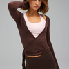 Ladies Yoga Workout Blouses Cross Wrap Tie Crop Tops Fashion Long Sleeve Deep V Neck Solid Color Slim Fit T-Shirts