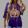🎭 Mardi Gras Women's V-Neck Long Sleeve Carnival Print Shirt by FitiqueFit