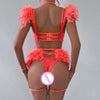 Ellolace Feather Lingerie Lace Luxury Underwear 5-Piece See Through Sissy Seamless Intimate Push Up Sensual Bra And Panty Sets