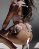 Ellolace Feather Lingerie Lace Luxury Underwear 5-Piece See Through Sissy Seamless Intimate Push Up Sensual Bra And Panty Sets