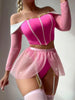 Ellolace Princess Lingerie 5-Piece Off Shoulder Corset Top Fairy Tulle Garter Matching Outfits Long Sleeve Onlyfans Exotic Sets
