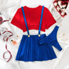 Ellolace Cosplay Sexy Lingerie Outfits Tight Crop Top Showing Half Ball Pleated Skirt with Shoulder Straps Thongs 3-Piece
